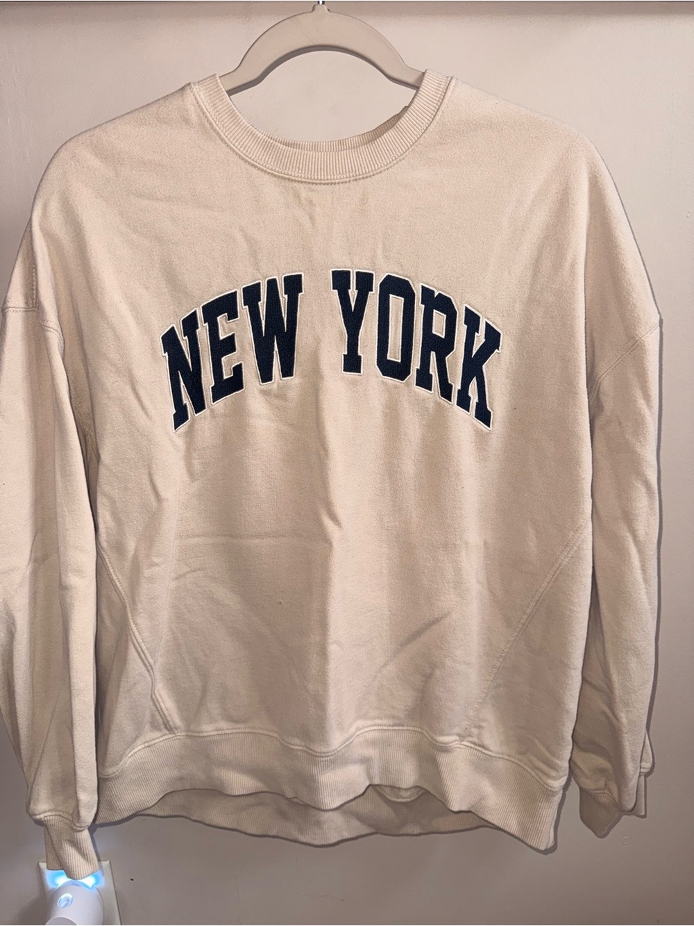 Garage Cream Crewneck with Navy NEW YORK Lettering